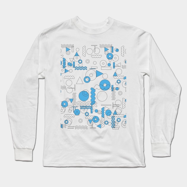 Blue White Geometric Shapes Long Sleeve T-Shirt by Tobe_Fonseca